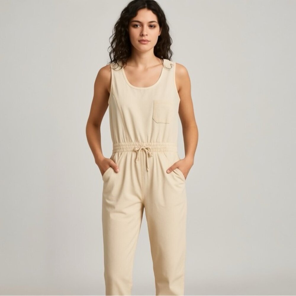 Vintage 90s Utility Jumpsuit Size Small / Medium Sleeveless Drawstring Casual